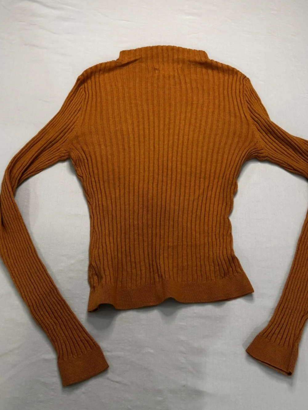 Marled Rust Brown Ribbed Mock Neck Sweater Fitted Stretch Knit S